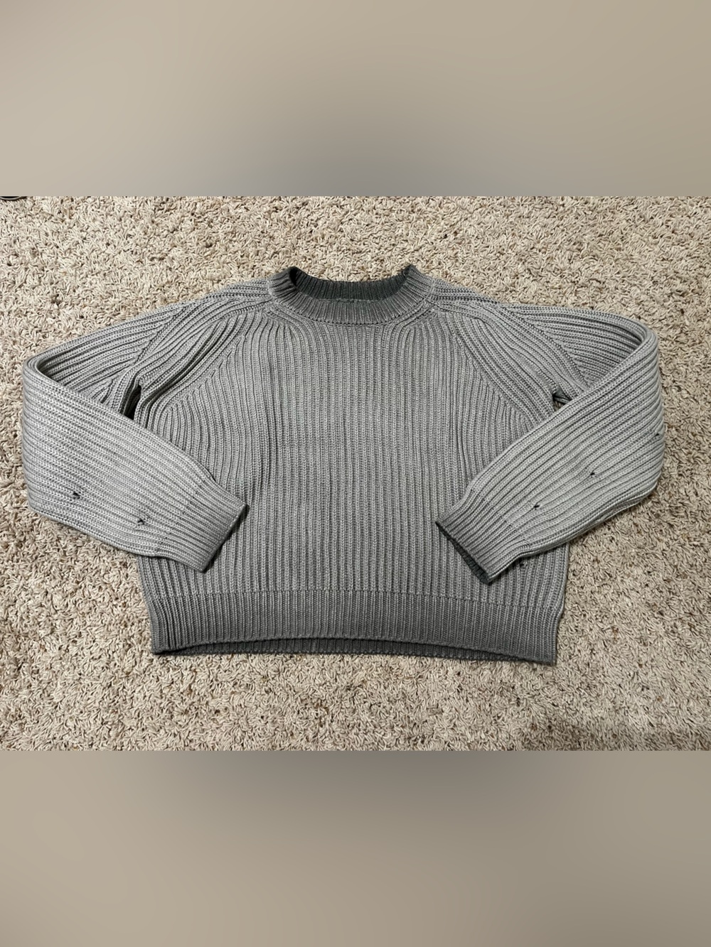 K-Two 100% Cotton Gray Burnout Thick Knit Fisherman Sweater Size XL Distressed